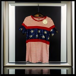 Sunshine & Rodeos Shiny Festive Patriotic July 4th Sequin Star Shirt Sz Sm